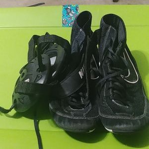 Wrestling shoes and headgear